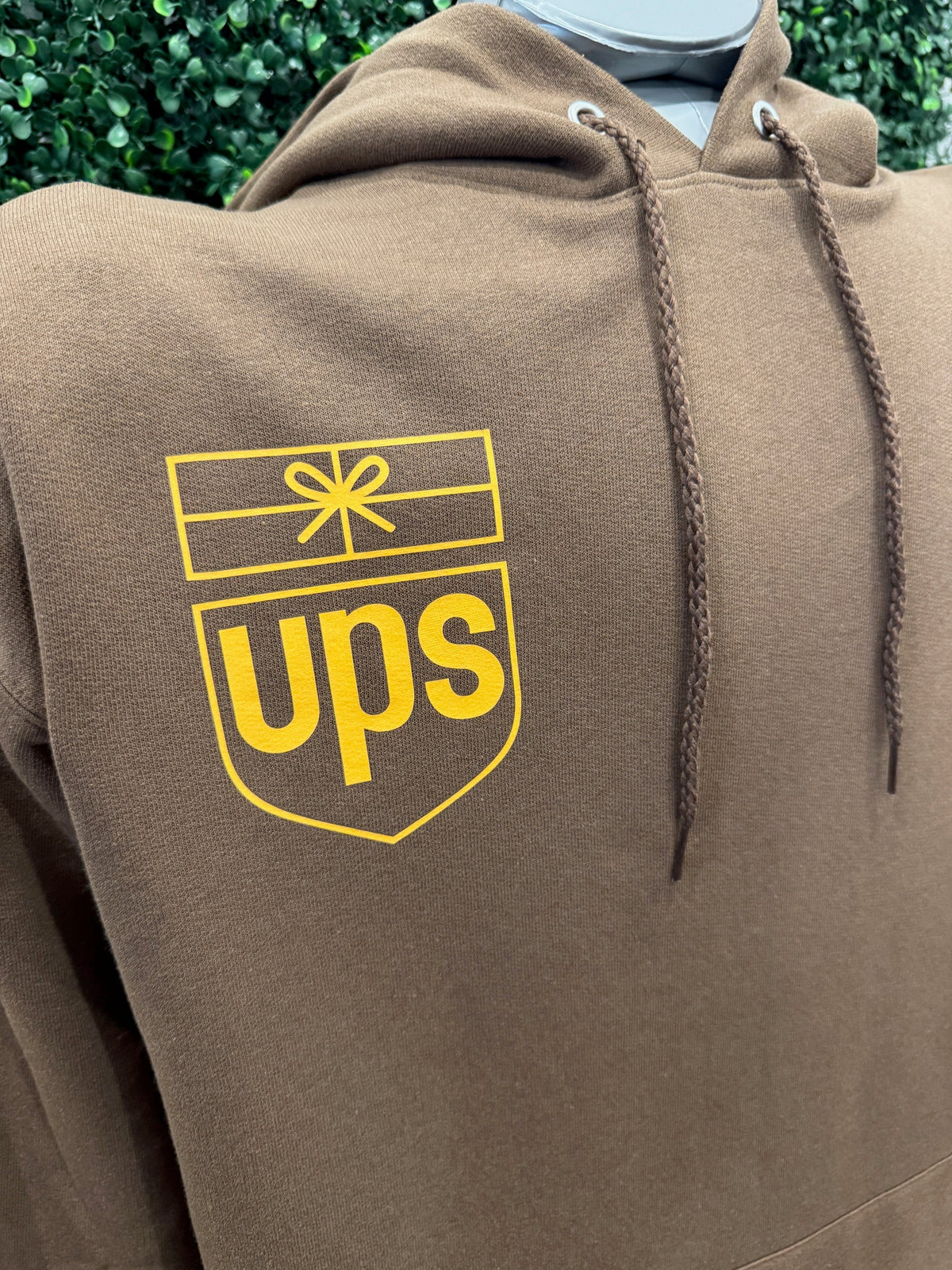 UPS Retro Logo Screen Printed Midweight Hooded Sweatshirt in brown with cozy cotton-poly blend and durable screen print.