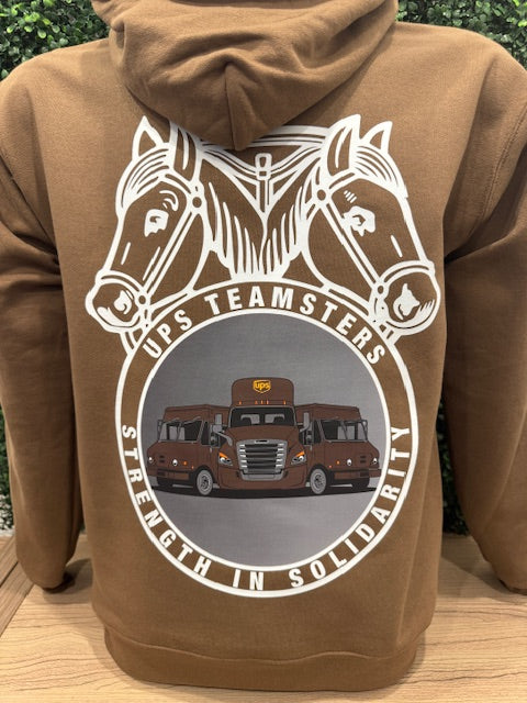 UPS Teamsters Hoodie – Brown Union Sweatshirt with Package Cars