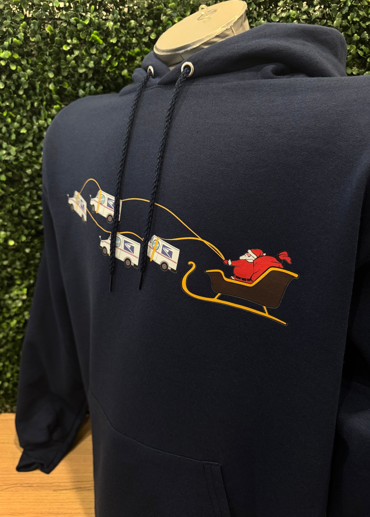 USPS Christmas Hoodie – Navy Santa Mail Truck Sweatshirt for Mail Carriers