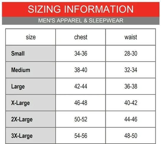 Hoodie size chart S to 3XL