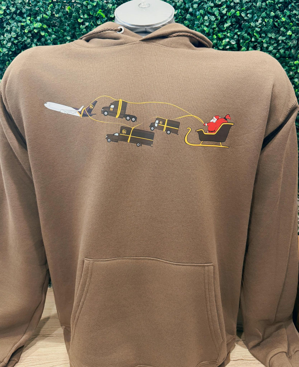 UPS limited edition Santa Christmas hoodie, brown, back graphic
